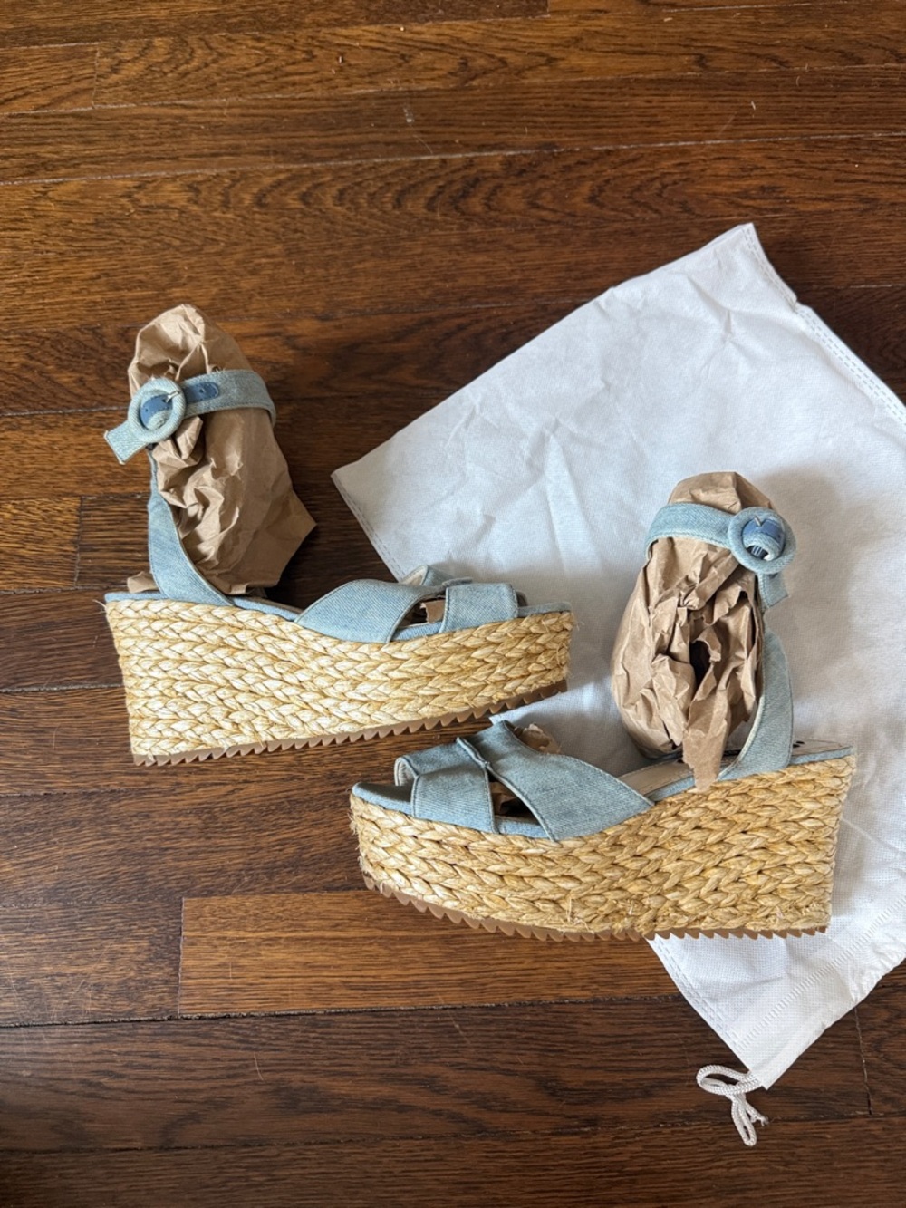 🐋 Alice + Olivia ‘Roberta’ Denim Blue Espadrille Wedge Sandals, Size 8 - Picture 11 of 12